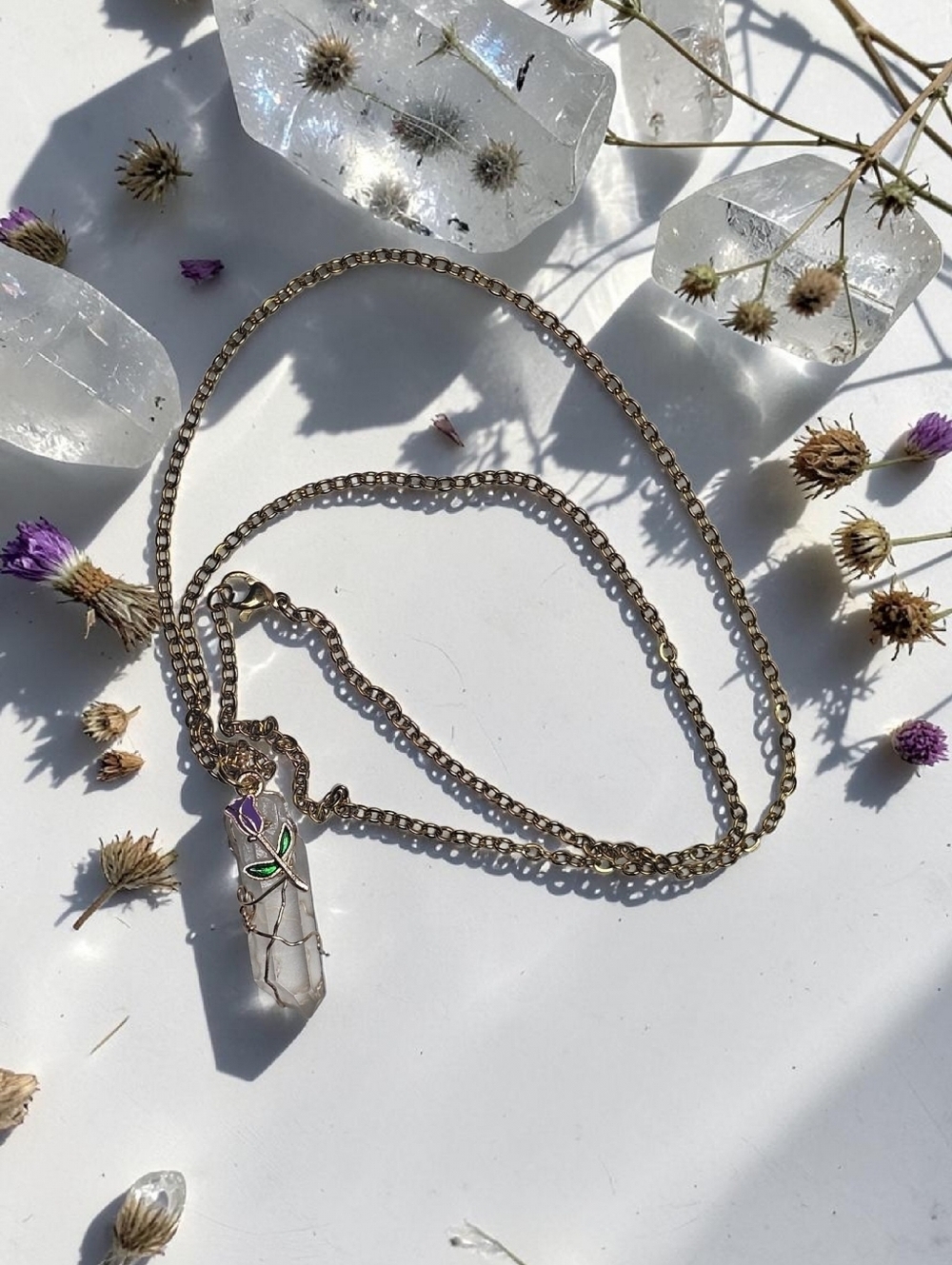 Delicate Crystal Pendant Necklace in Clear with Gold-Tone Chain